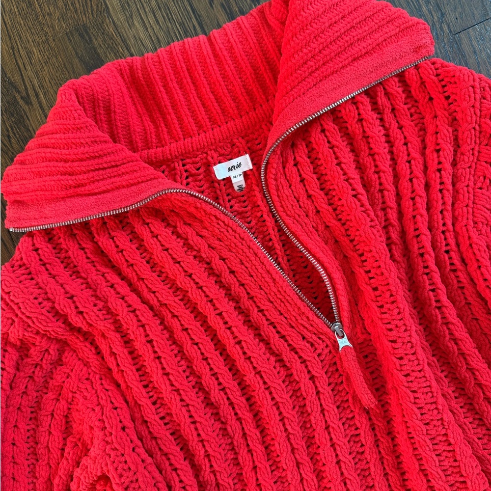 Aerie Red Cowl Neck Sweater with Ribbed Knit - Picture 2 of 4